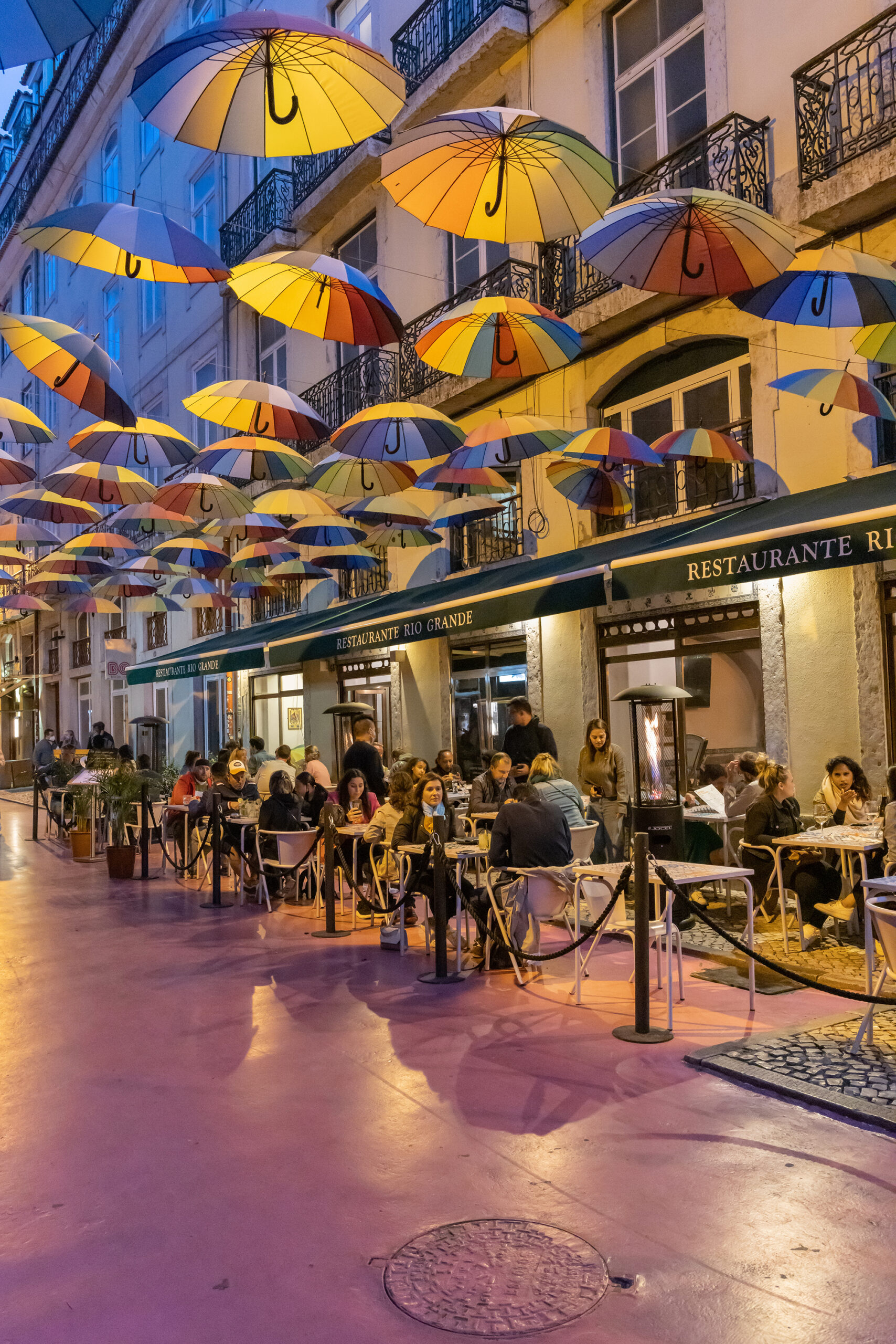 Europe,,Portugal,,Lisbon.,April,18,,2022.,Colorful,Umbrellas,Above,Cafes
